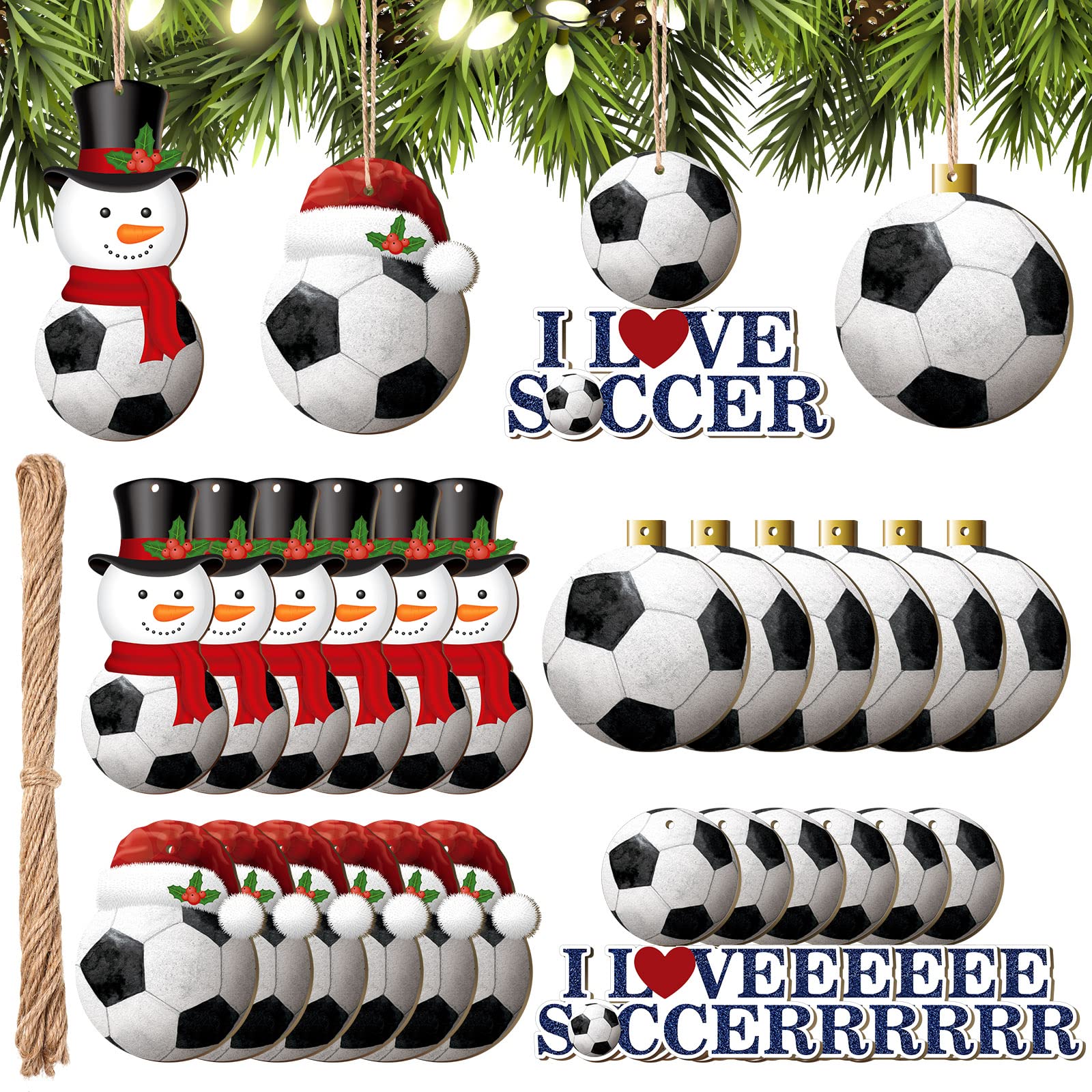 Amazon.co.jp: 24個 クリスマスサッカーボールオーナメント 木製